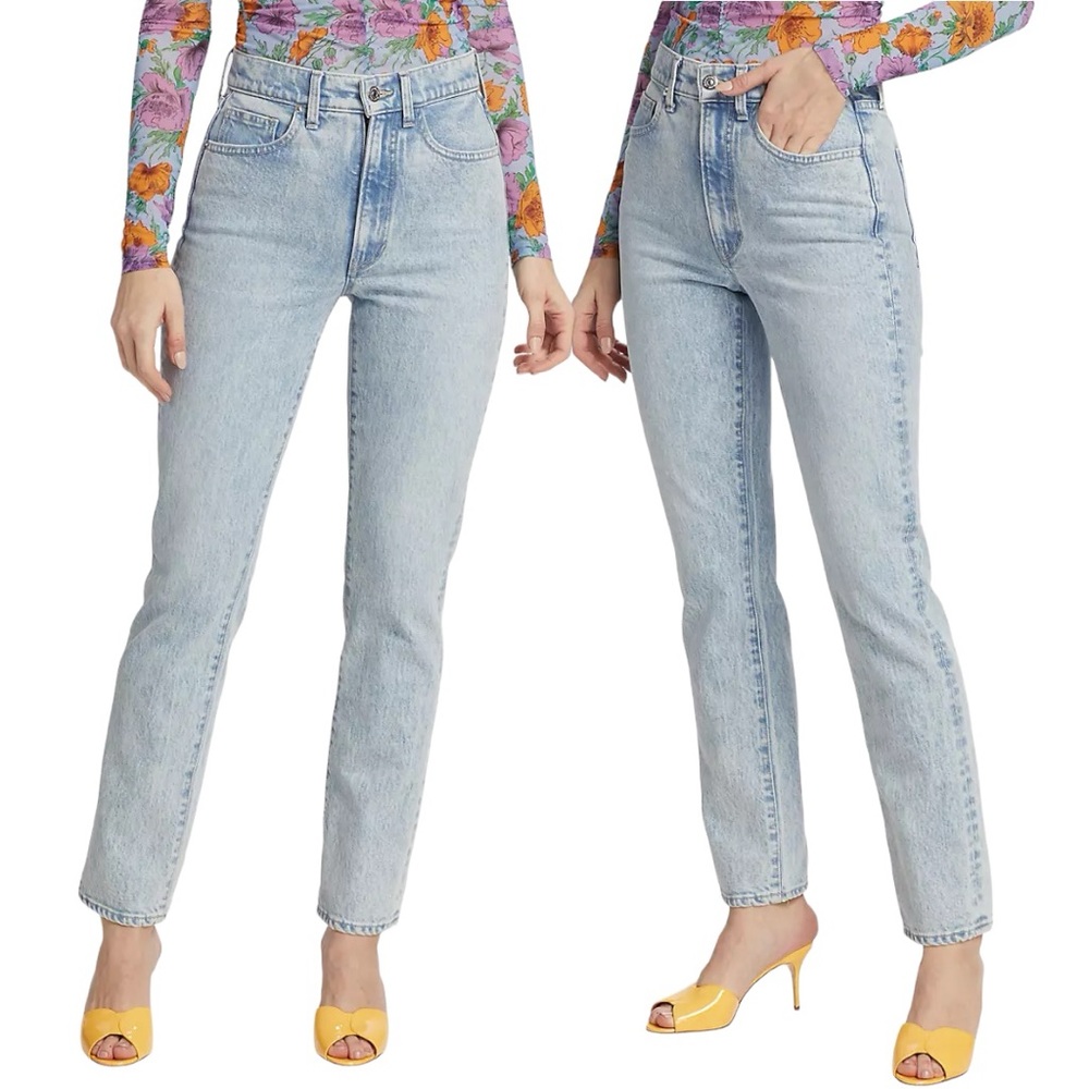 Veronica Beard Alenah High Rise Slim Straight Light Blue Women Jeans
